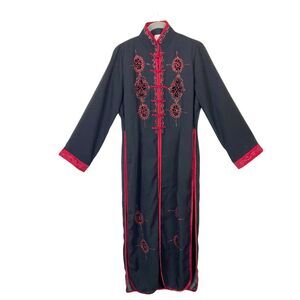 Chinese Tang Suit Top Binh Thuan Womens Black Red Long Sleeve Embroidered sz S/M